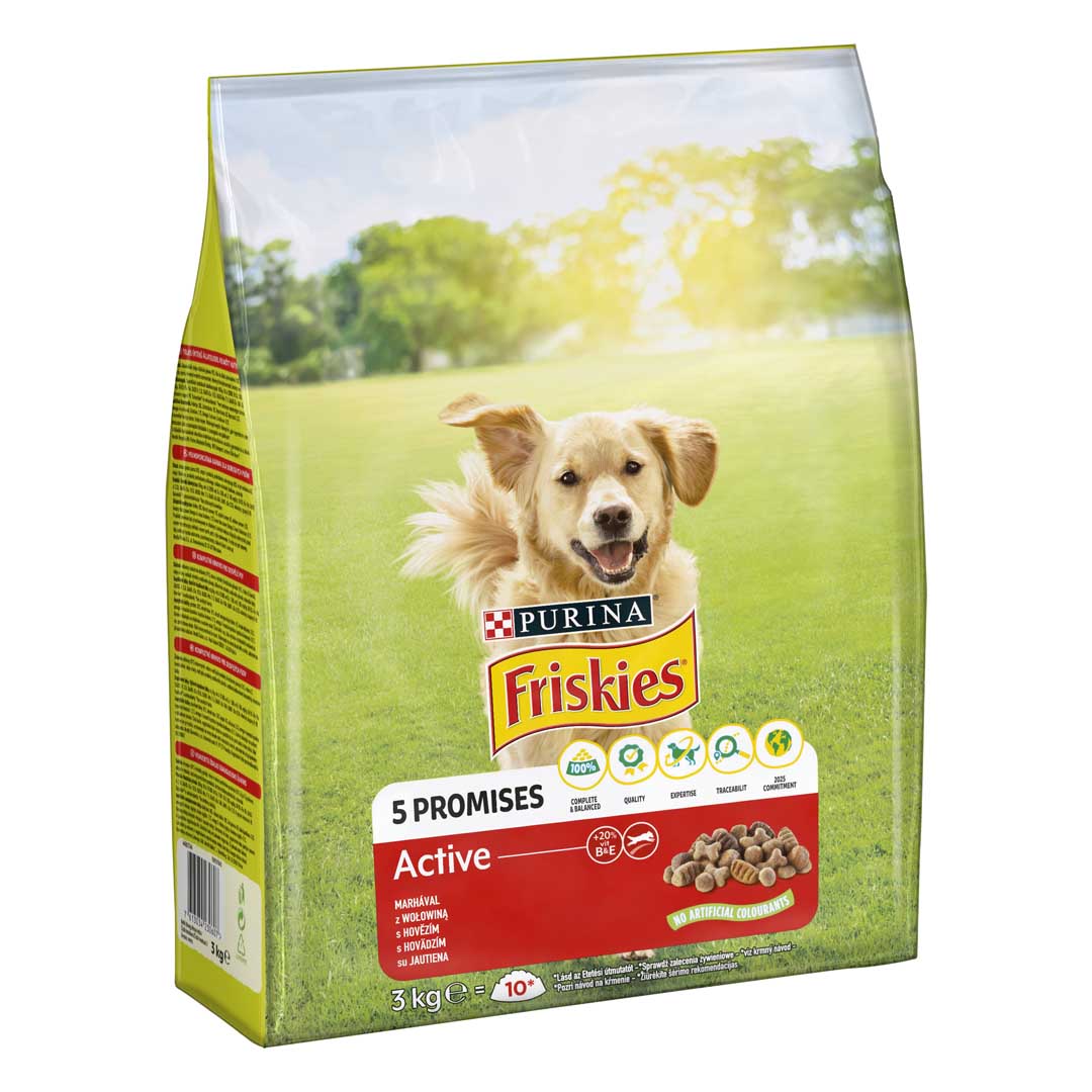 Friskies Purina Active Trockenfutter Für Hunde – Mit Rindfleisch, 18 Kg Sack, Für Energiegeladene Hunde
